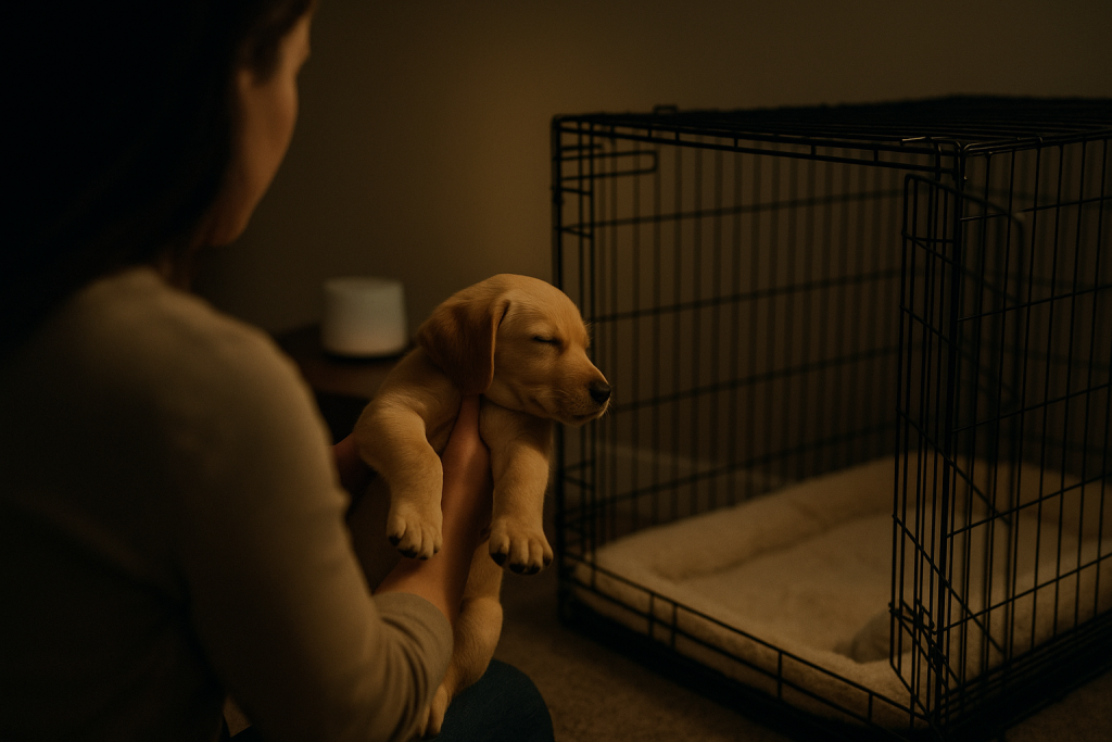 crate training a puppy at night