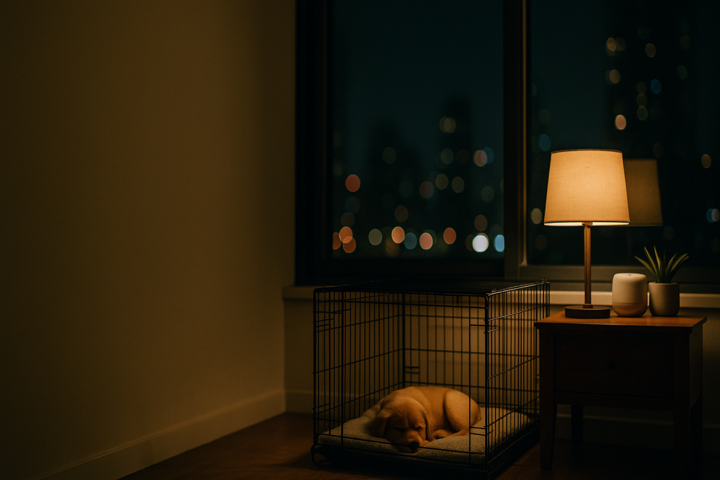 crate training a puppy at night